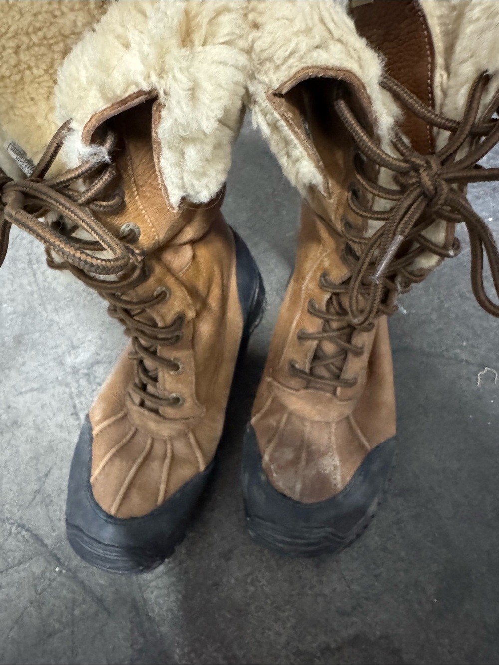 UGG Brown and Black Lace-Up Shearling Winter Boots